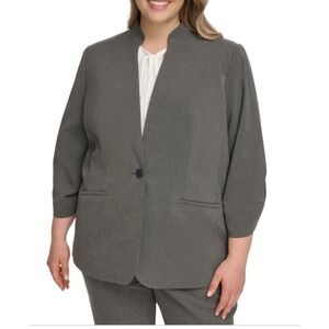 Calvin Klein Women Plus 20W Grey Pinstripe Collarless Blazer Jacket NWT